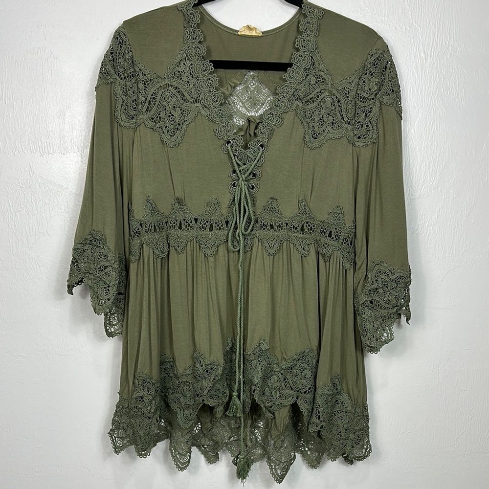 POL Olive Green Lace Tunic NWOT